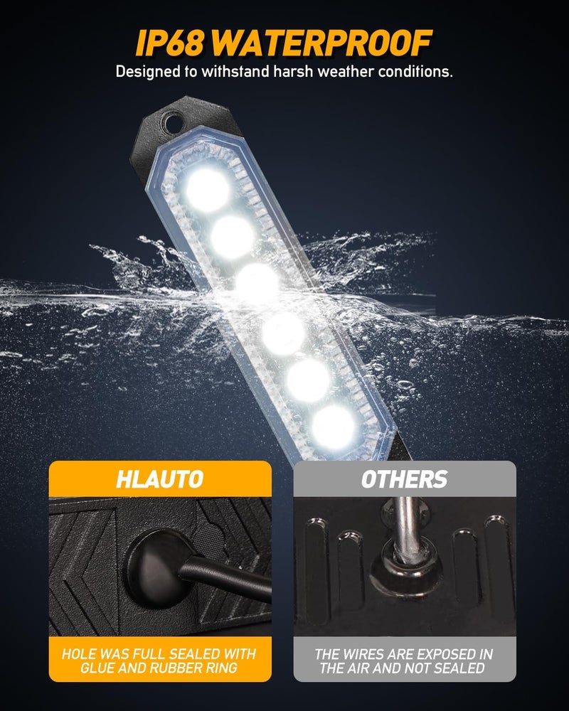 HLauto 406T Emergency Strobe Grille Lights: 4Pcs 6 LED Sync Feature Safety Warning Flashing Light, 12V-24V Ultra Slim Surface Mount Hazard Caution Light for Truck, Vehicle, Car, ATV, UTV (White) - Image 4